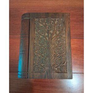 Handcrafted Wood Box Tree of Life Villages Hidden Secret Book Box Vintage